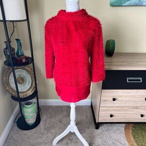 Vince Camuto Frayed Unique Red Mock Neck Top NWT